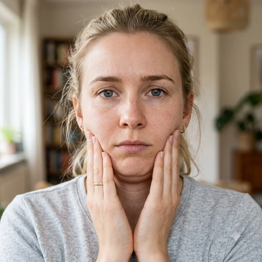 Woman touching her jaw and chin